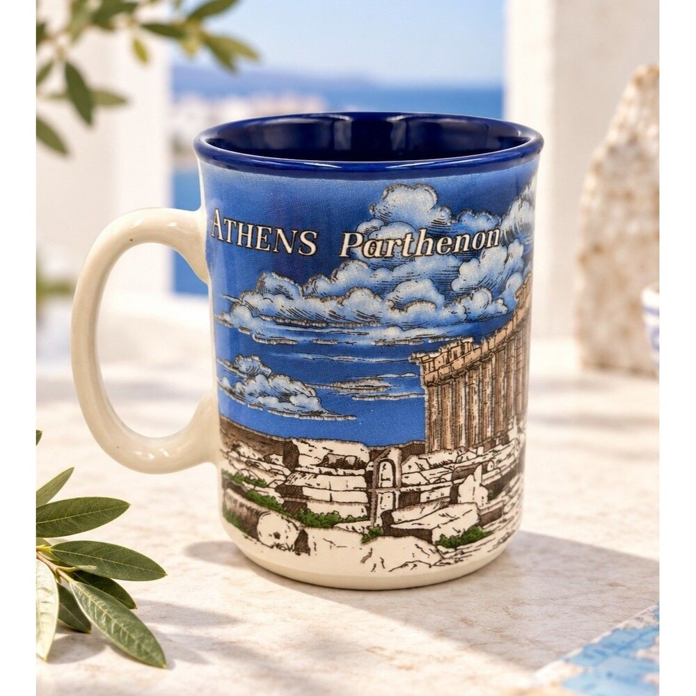 Athens Parthenon Mug Greece Acropolis Blue Ceramic Travel Souvenirs Hellas